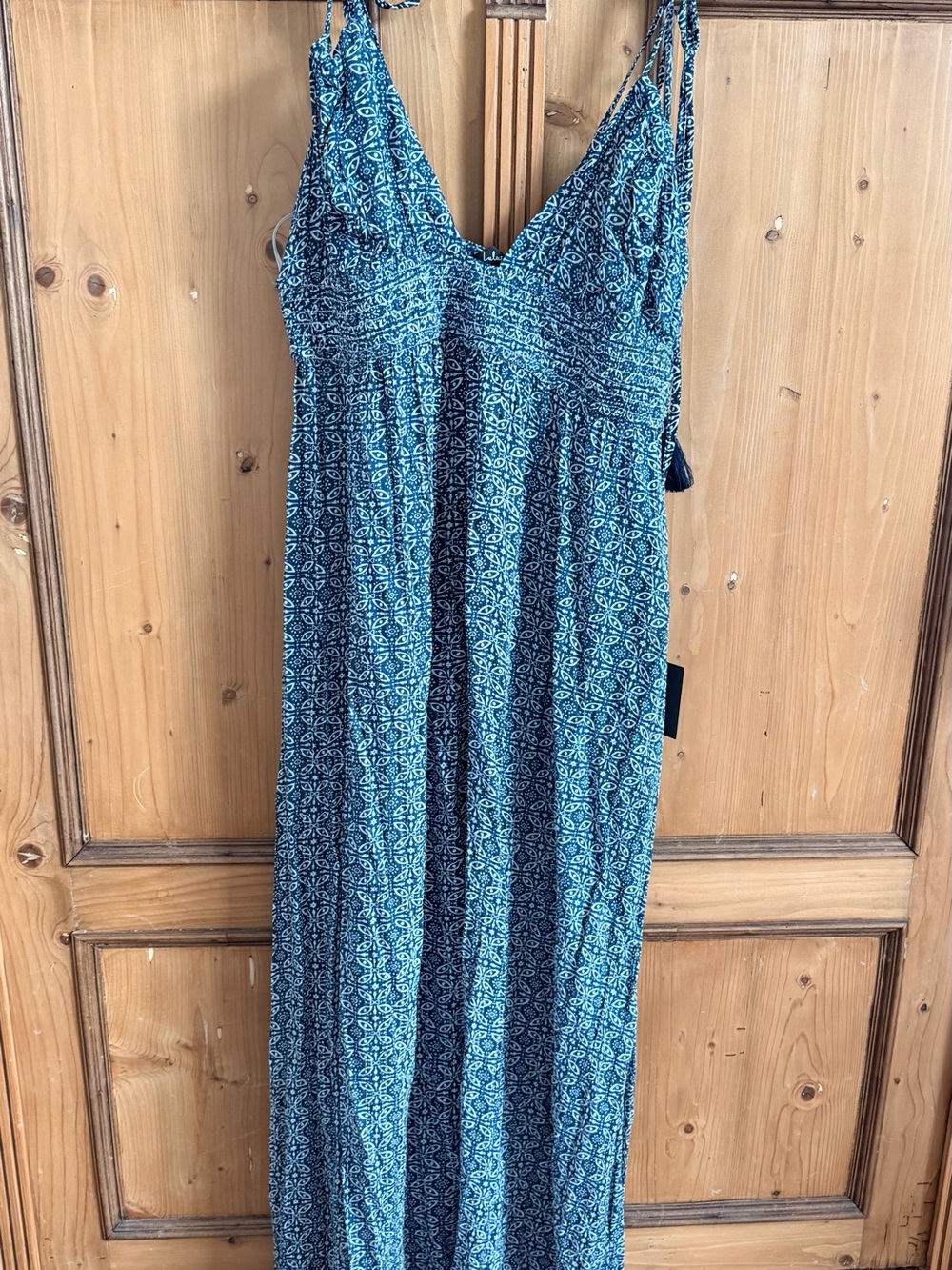 Lulu's Blue Printed Maxi Slip Dress with Tie Straps
